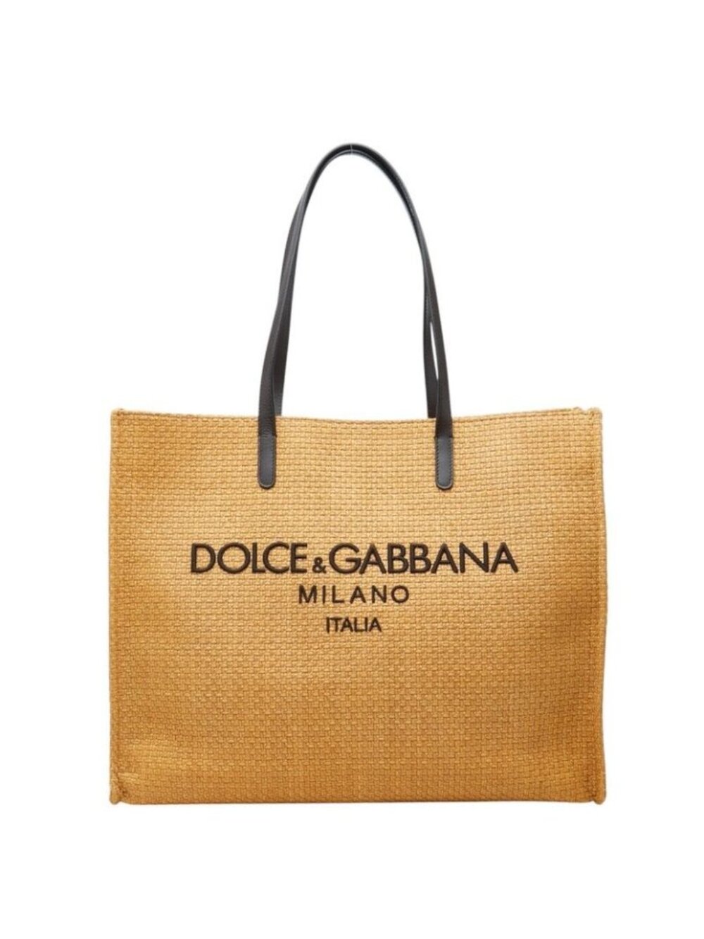 Dolce & Gabbana Logo Tote Shoulder Bag Brown Raffia Leather